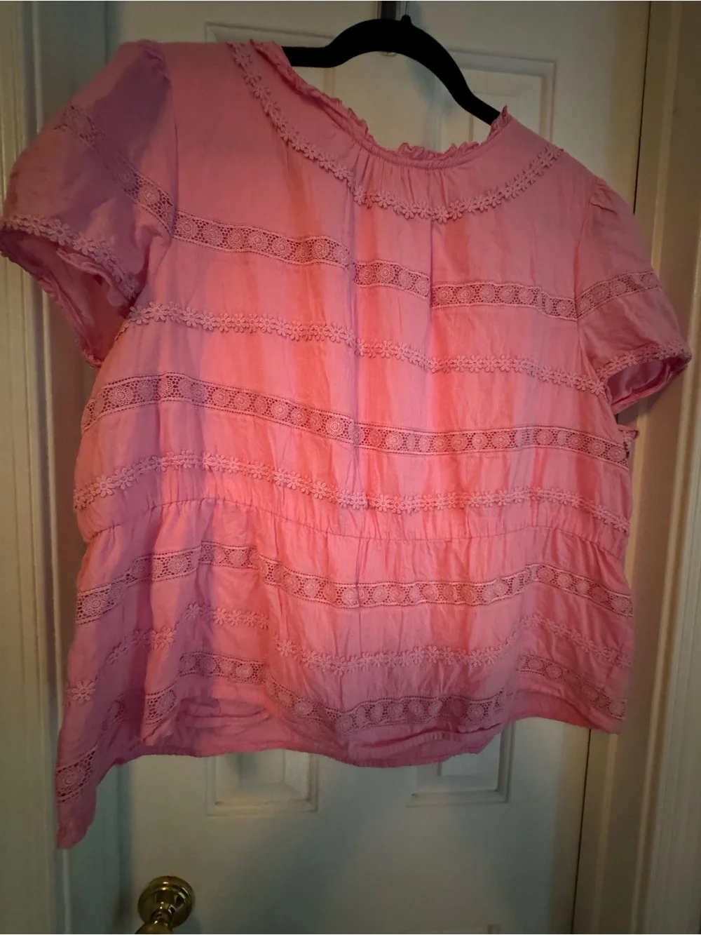 J. Crew Pink Lace-Trim Puff Sleeve Blouse